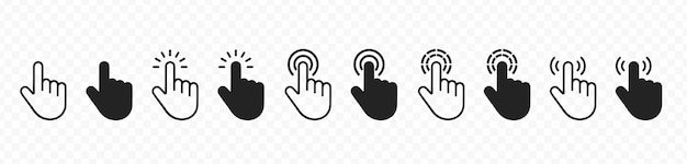 Con el cursor de la mano haga clic en el icono Conjunto de punteros web Haga clic en la colección del cursor del ratón Ilustración vectorial