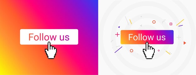 El cursor del mouse de mano hace clic en el botón síguenos ilustración de vector de redes sociales