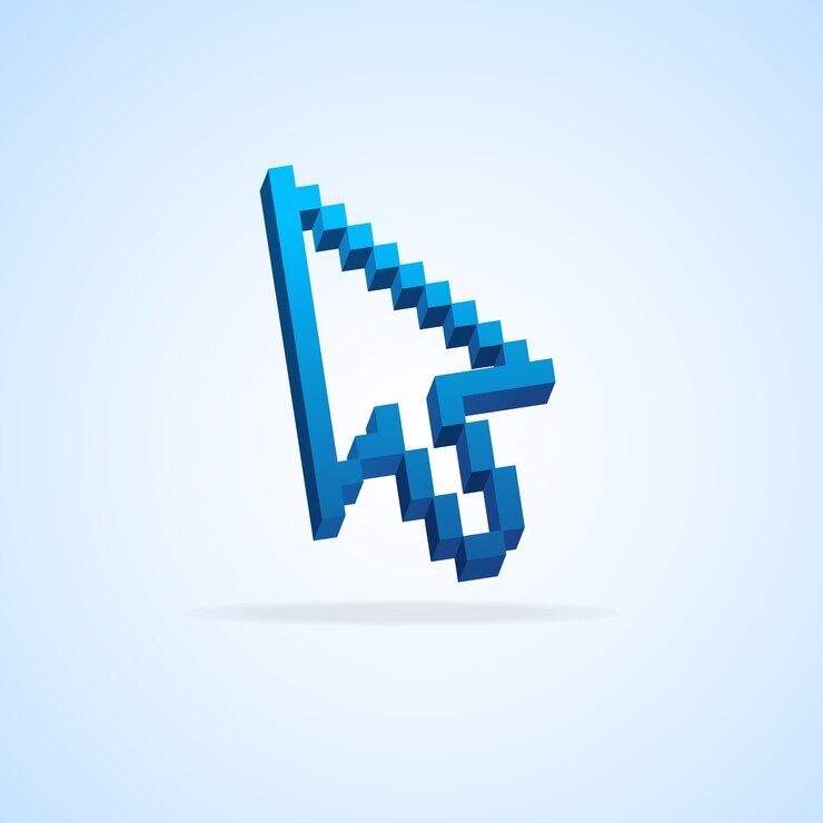 Vector cursor de píxel de flecha del ratón aislado en azul claro