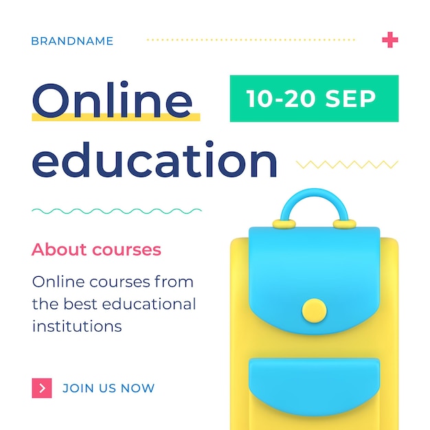 Cursos educativos en línea mejores instituciones académicas registro social media post 3d icon vector