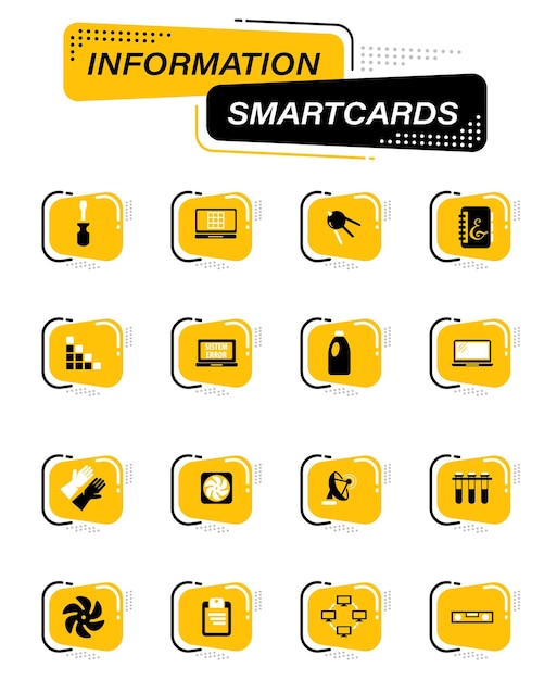 Cursos escolares iconos vectoriales de color en tarjetas inteligentes de información para el diseño de interfaz de usuario