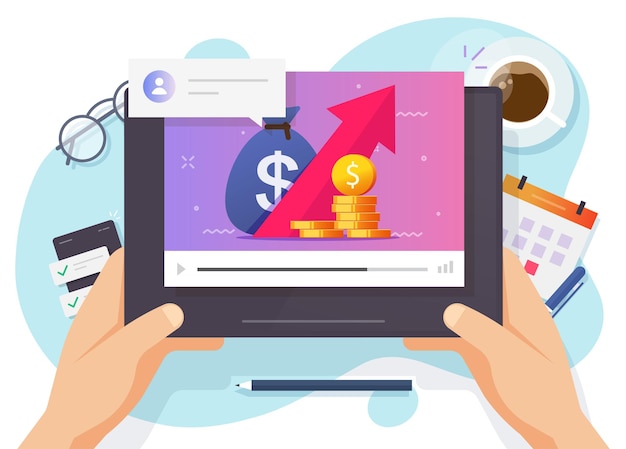 Cursos de finanzas en línea de inversión o comercio y presupuestos de educación en video en Internet dibujos animados planos