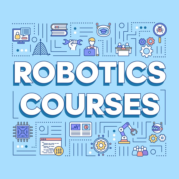 Vector cursos robóticos palabra conceptos banner. programación e ingeniería. tecnología futurista.