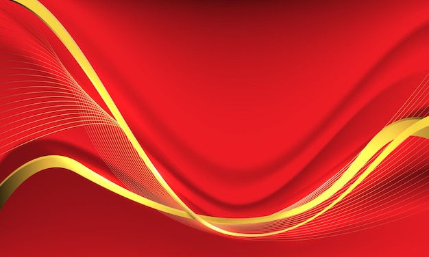 La curva de cinta negra dorada abstracta se superpone al vector de fondo de lujo rojo
