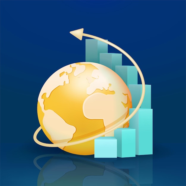 Curva de escalera de negocios global alrededor de la tierra Mini mundo con escaleras curvas y flechas perfectas para negocios