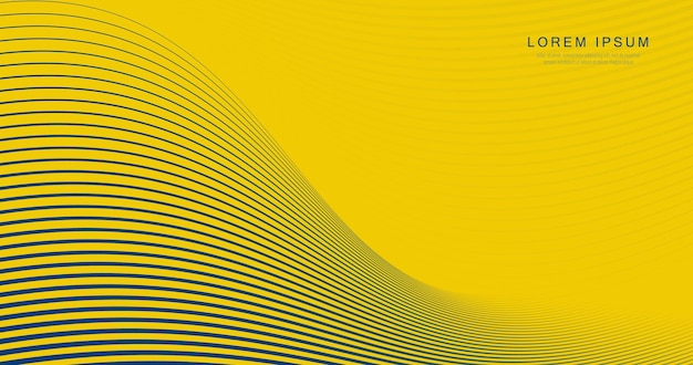 Vector curva de líneas azules abstractas sobre fondo amarillo línea plana mínima banner de sitio web y fondo de folleto ilustración vectorial