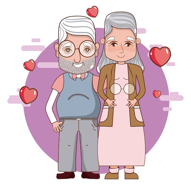 Vector cute abuelos románticos pareja dibujos animados