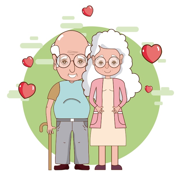 Cute abuelos románticos pareja dibujos animados