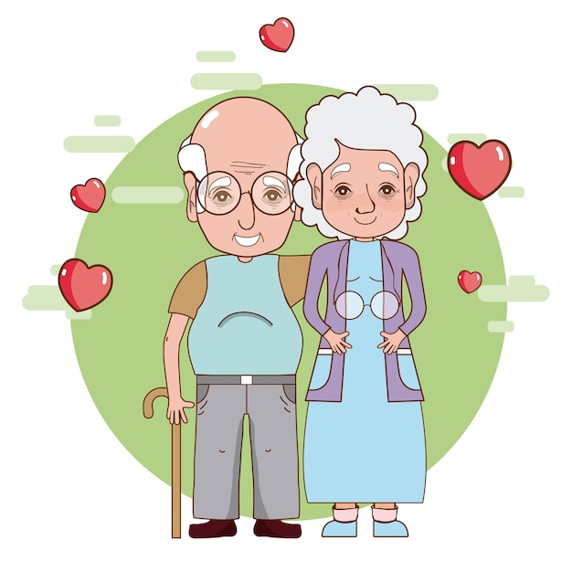 Cute abuelos románticos pareja dibujos animados