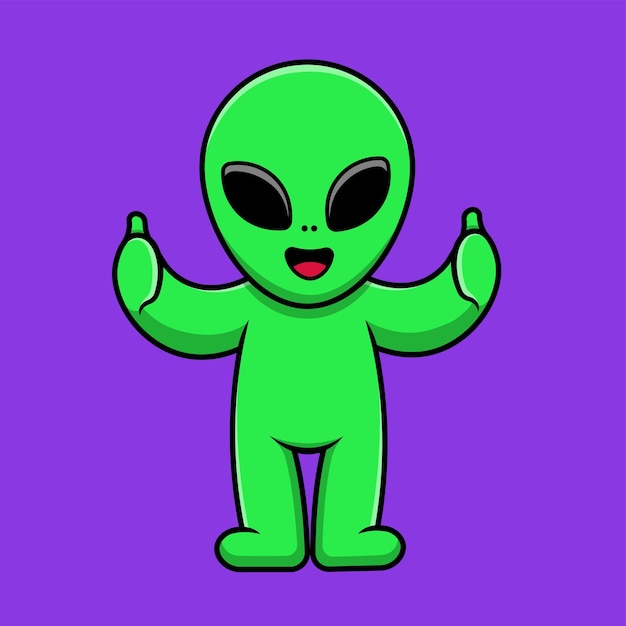 Cute Alien Thumbs Up Cartoon Vector Icon Ilustración