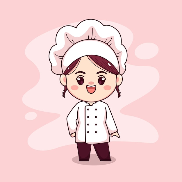 Cute and kawaii female chef cartoon manga chibi vector character design