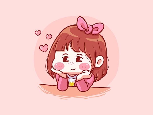 Cute and kawaii Girl Fall in Love Manga Chibi Ilustración