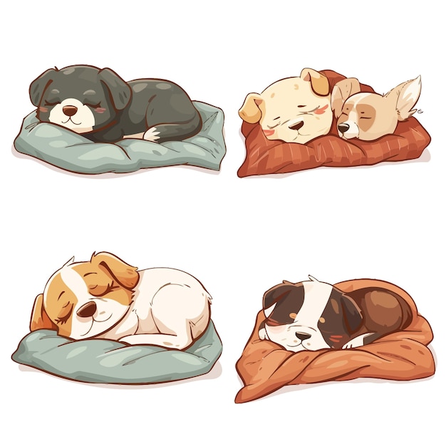 Vector cute_animal_character_sleeping_on_soft_pillow