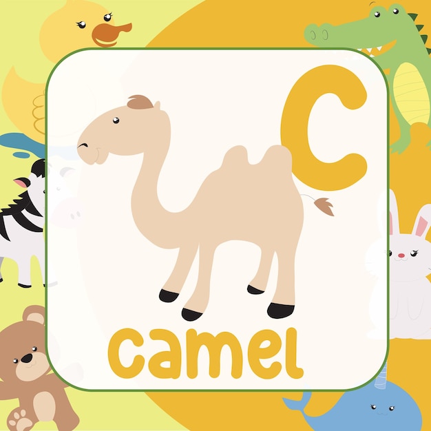 Cute Animal Flashcard para niños. Listo para imprimir. Tarjeta educativa para preescolar. Archivo vectorial.