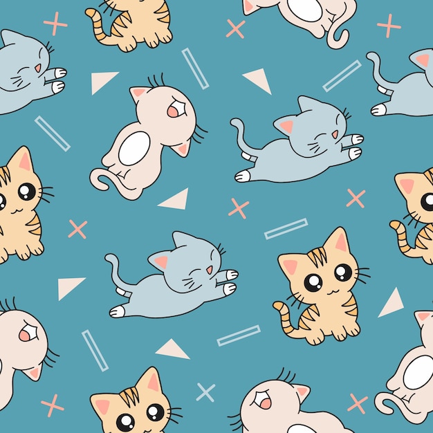 Cute animal kitty and cats seamless pattern doodle para niños y bebés