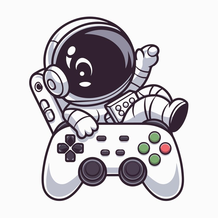 Vector cute astronaut chill relajación en el controlador de juego ilustración vectorial al estilo de dibujos animados