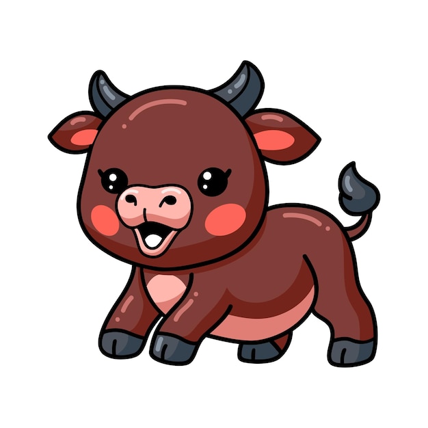 Cute baby buffalo cartoon posing