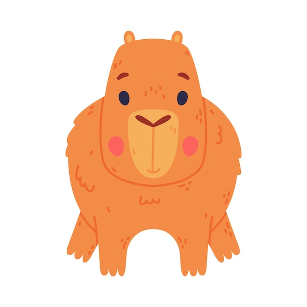 Cute baby capybara front view of funny animal of south america cartoon vector illustration