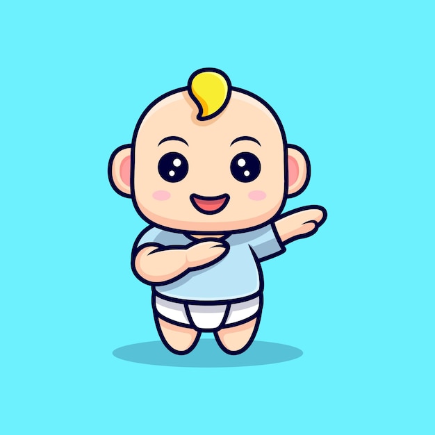 Vector cute baby dabbing y sonriendo aislado en azul