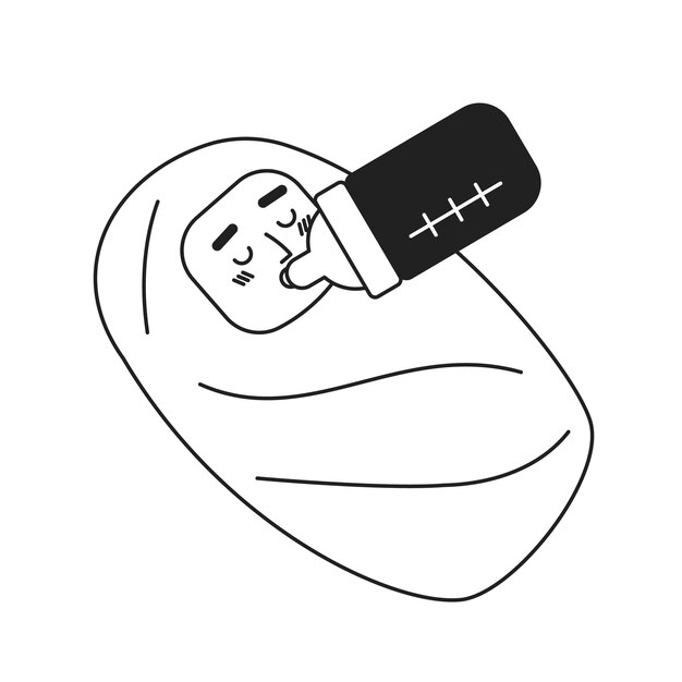 Cute baby feeding monochromatic flat vector character Milk for newborn Bottle with pacifier Editable thin line full body person on white Simple bw cartoon spot image for web graphic design