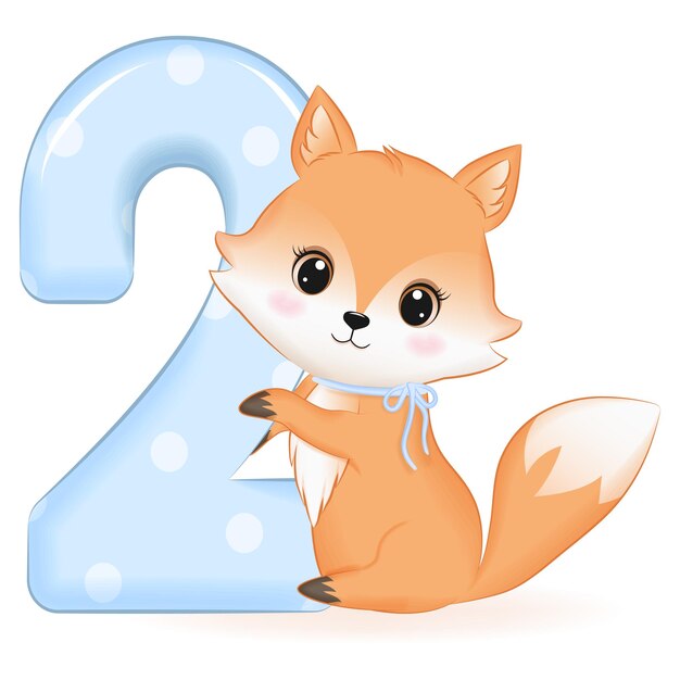 Vector cute baby fox con ilustración de dibujos animados número 2