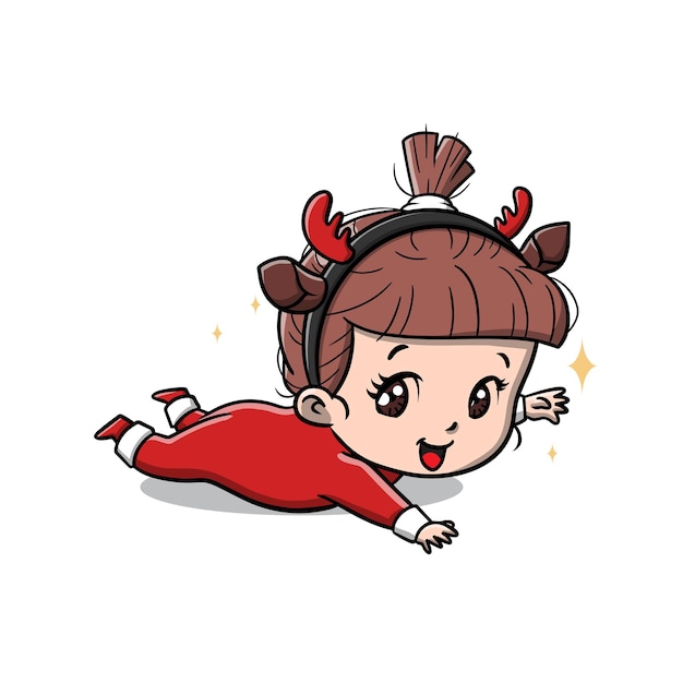 Cute baby girl en la caricatura de navidad
