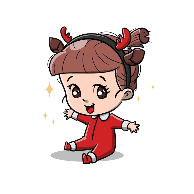 Cute baby girl en la caricatura de navidad