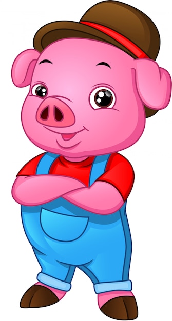 Cute baby pig cartoon sobre un fondo blanco.