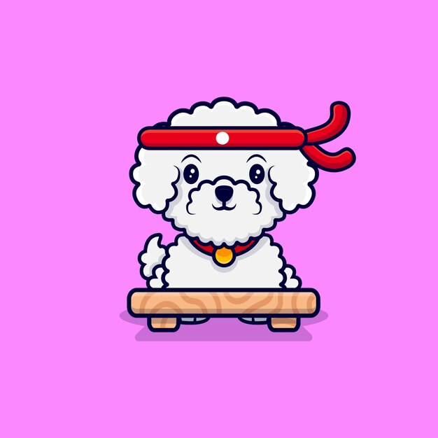 Cute bichon frise dog chef cartoon icon illustration