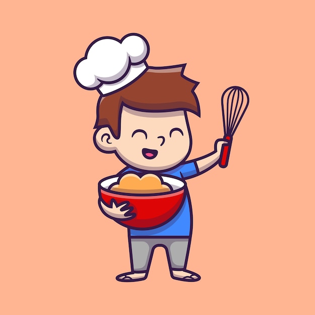 Cute Boy Chef cocinando dibujos animados icono ilustración