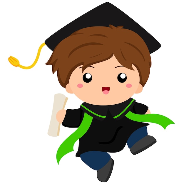 Cute boy graduation vector clipart para celebración