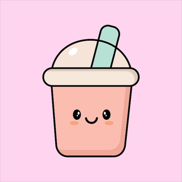Cute Bubble Tea Cup with Smiling Face