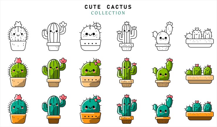 cute cactus colección vectorial cactus conjunto elementos de diseño