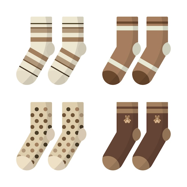 cute calcetines marrones conjunto de ilustraciones vectoriales colección de diseño de moda de invierno