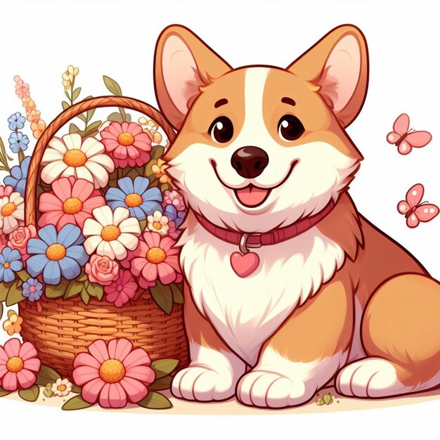 Cute cardigan welsh corgi perro de dibujos animados de estilo vectorial de fondo blanco