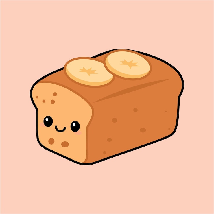 Cute Cartoon Banana Bread Loaf with Smiling Face