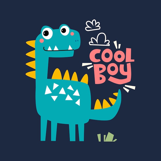 Cute cartoon dinosaur with playful text vector illustration for textiles clothing book cover