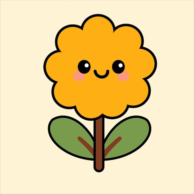 Cute Cartoon Flower with Smiling Face