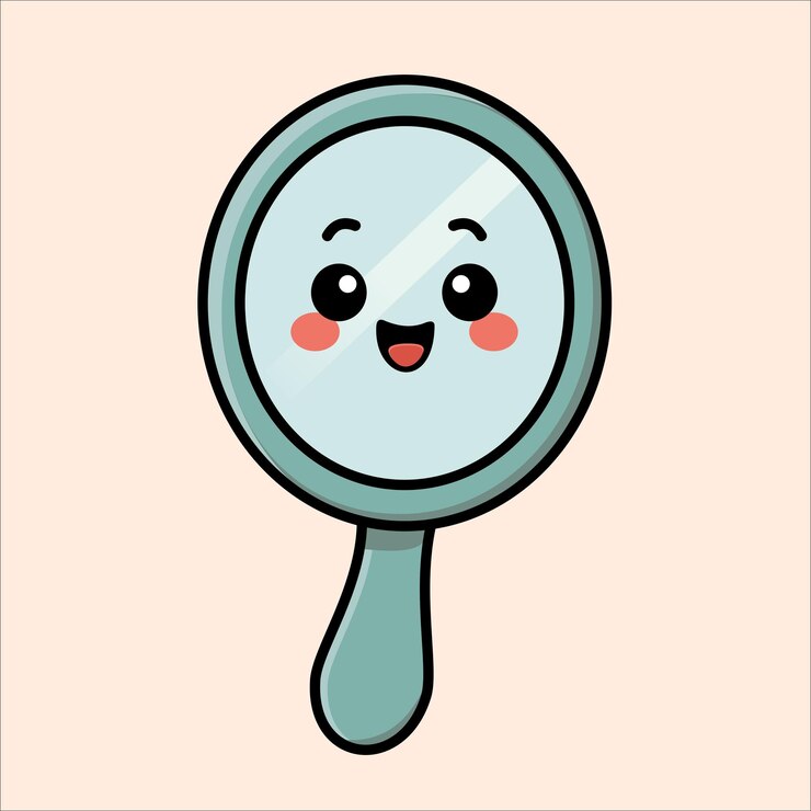 Cute cartoon hand mirror with a smiling face
