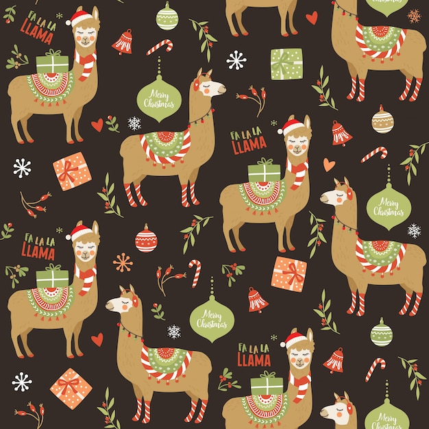 Vector cute cartoon llama alpaca vector diseño gráfico para vacaciones de navidad