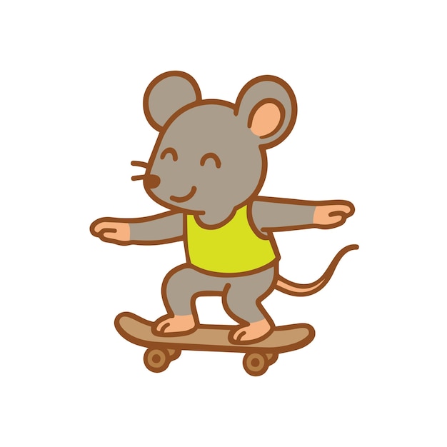 A cute cartoon mouse riding a skateboard