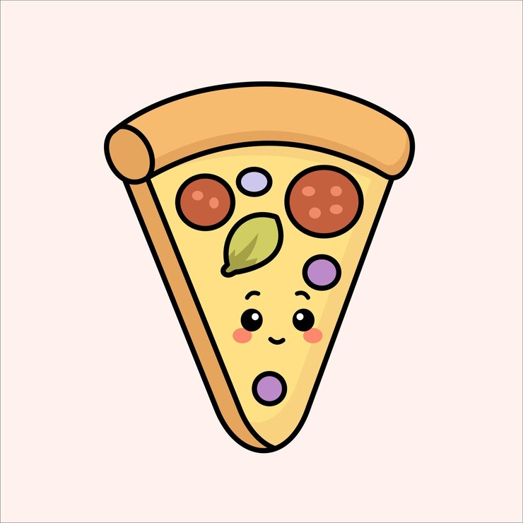Cute Cartoon Pizza Slice with Kawaii Face