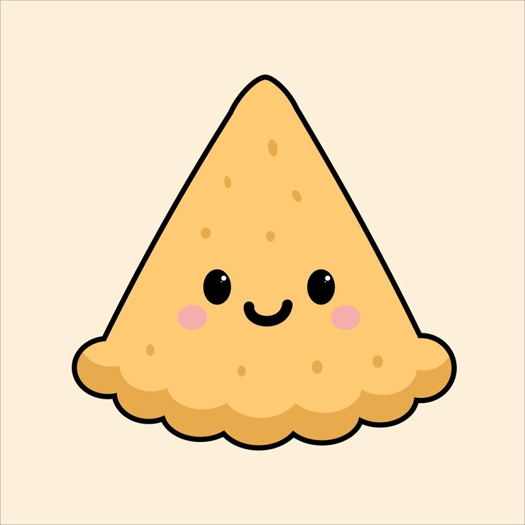Cute cartoon samosa with smiling face
