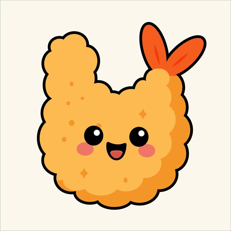 Cute Cartoon Shrimp Tempura Illustration
