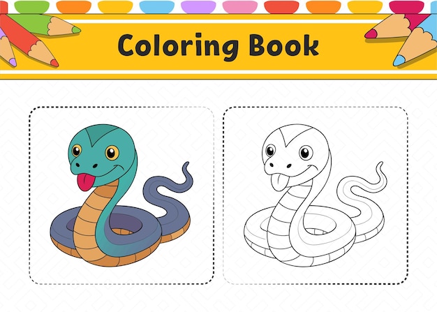 cute cartoon snake coloring book page