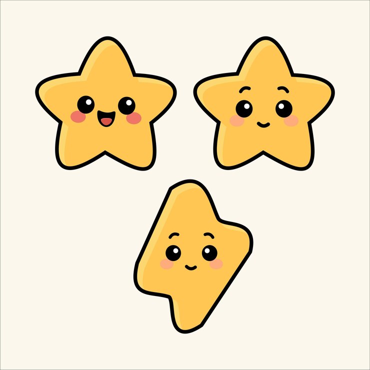 Cute Cartoon Stars with Smiling Faces