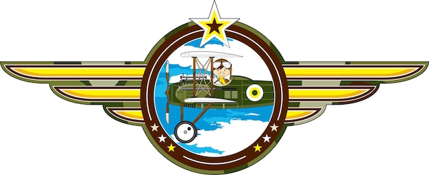  Cute Cartoon WW1 Style Airforce Pilot and Biplane