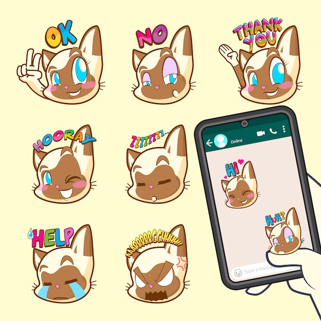 Vector cute cat emoji sticker colecciones