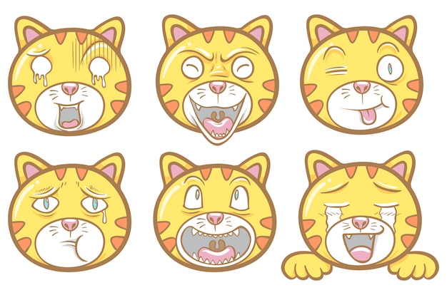 Cute cat emoticonos ilustración pegatina chat set