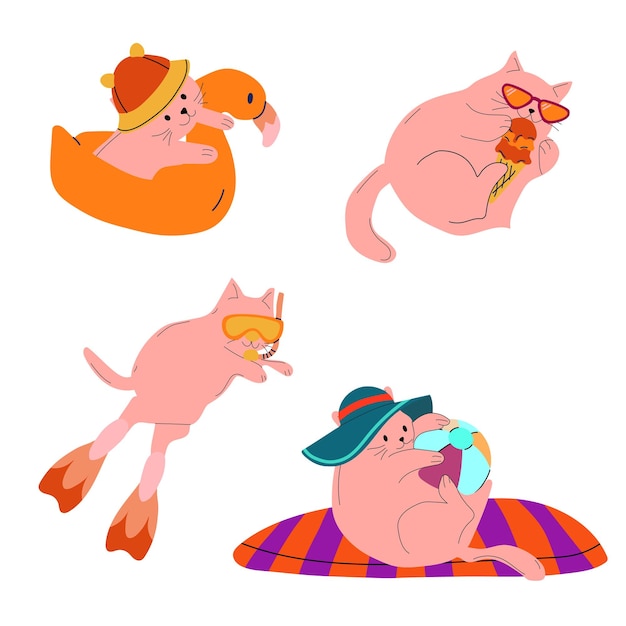 Cute Cats Enjoying Summer Vacation on the Beach